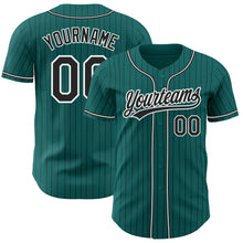 Загрузить изображение в средство просмотра галереи, Custom Teal Black Pinstripe Black-White Authentic Baseball Jersey
