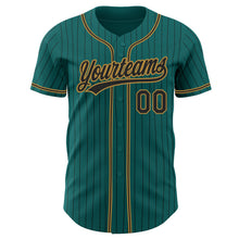 Charger l'image dans la galerie, Custom Teal Black Pinstripe Black-Old Gold Authentic Baseball Jersey