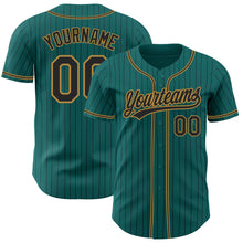 Charger l'image dans la galerie, Custom Teal Black Pinstripe Black-Old Gold Authentic Baseball Jersey