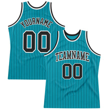 Загрузить изображение в средство просмотра галереи, Custom Teal Black Pinstripe Black-White Authentic Basketball Jersey