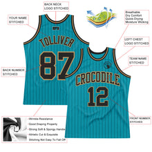 Загрузить изображение в средство просмотра галереи, Custom Teal Black Pinstripe Black-Old Gold Authentic Basketball Jersey