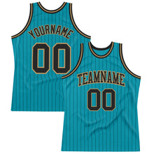 Загрузить изображение в средство просмотра галереи, Custom Teal Black Pinstripe Black-Old Gold Authentic Basketball Jersey