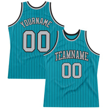 Загрузить изображение в средство просмотра галереи, Custom Teal Black Pinstripe Gray Authentic Basketball Jersey