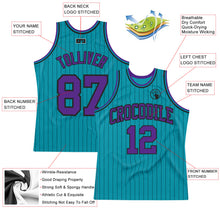 Загрузить изображение в средство просмотра галереи, Custom Teal Black Pinstripe Purple Authentic Basketball Jersey