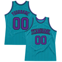 Загрузить изображение в средство просмотра галереи, Custom Teal Black Pinstripe Purple Authentic Basketball Jersey
