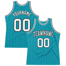 Загрузить изображение в средство просмотра галереи, Custom Teal White Pinstripe White-Black Authentic Basketball Jersey