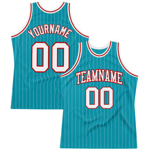 Загрузить изображение в средство просмотра галереи, Custom Teal White Pinstripe White-Red Authentic Basketball Jersey