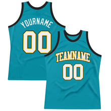 Загрузить изображение в средство просмотра галереи, Custom Teal White Gold-Black Authentic Throwback Basketball Jersey