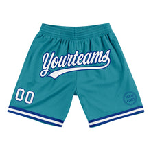 Загрузить изображение в средство просмотра галереи, Custom Teal White-Royal Authentic Throwback Basketball Shorts