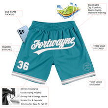 Загрузить изображение в средство просмотра галереи, Custom Teal White-Gray Authentic Throwback Basketball Shorts