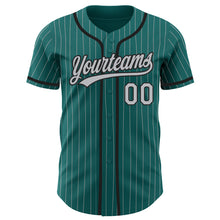 Загрузить изображение в средство просмотра галереи, Custom Teal Gray Pinstripe Black Authentic Baseball Jersey