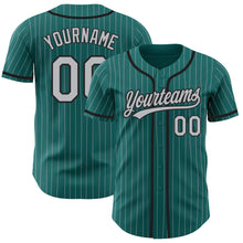 Загрузить изображение в средство просмотра галереи, Custom Teal Gray Pinstripe Black Authentic Baseball Jersey