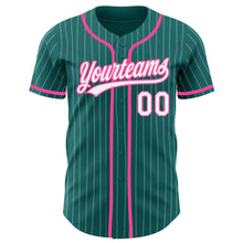 Загрузить изображение в средство просмотра галереи, Custom Teal White Pinstripe Pink Authentic Baseball Jersey