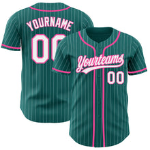 Загрузить изображение в средство просмотра галереи, Custom Teal White Pinstripe Pink Authentic Baseball Jersey