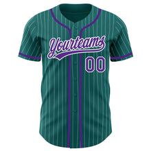 Загрузить изображение в средство просмотра галереи, Custom Teal White Pinstripe Purple Authentic Baseball Jersey
