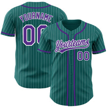 Загрузить изображение в средство просмотра галереи, Custom Teal White Pinstripe Purple Authentic Baseball Jersey