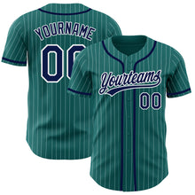 Загрузить изображение в средство просмотра галереи, Custom Teal White Pinstripe Navy Authentic Baseball Jersey