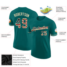 Load image into Gallery viewer, Custom Teal Vintage USA Flag-City Cream Performance T-Shirt