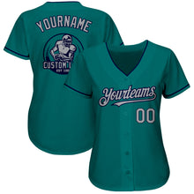 Загрузить изображение в средство просмотра галереи, Custom Teal Gray-Navy Authentic Baseball Jersey