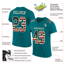 Load image into Gallery viewer, Custom Teal Vintage USA Flag-City Cream Mesh Authentic Football Jersey
