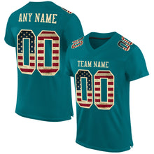 Load image into Gallery viewer, Custom Teal Vintage USA Flag-City Cream Mesh Authentic Football Jersey