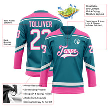 Load image into Gallery viewer, Custom Teal White-Pink Hockey Lace Neck Jersey