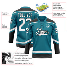 Load image into Gallery viewer, Custom Teal White-Black Hockey Lace Neck Jersey