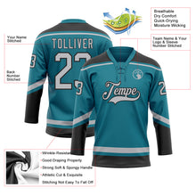 Load image into Gallery viewer, Custom Teal Gray-Black Hockey Lace Neck Jersey