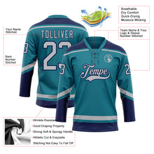 Load image into Gallery viewer, Custom Teal Gray-Navy Hockey Lace Neck Jersey