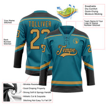 Load image into Gallery viewer, Custom Teal Old Gold-Black Hockey Lace Neck Jersey