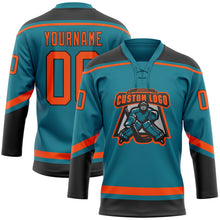 Load image into Gallery viewer, Custom Teal Orange-Black Hockey Lace Neck Jersey