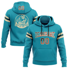 Load image into Gallery viewer, Custom Stitched Teal Vintage USA Flag City Cream-Black Football Pullover Sweatshirt Hoodie