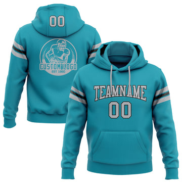 Custom Stitched Teal Gray-Black Football Pullover Sweatshirt Hoodie