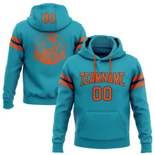 Laden Sie das Bild in den Galerie-Viewer, Custom Stitched Teal Orange-Black Football Pullover Sweatshirt Hoodie