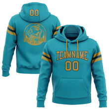 Laden Sie das Bild in den Galerie-Viewer, Custom Stitched Teal Old Gold-Black Football Pullover Sweatshirt Hoodie