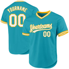 Charger l'image dans la galerie, Custom Teal White-Gold Authentic Throwback Baseball Jersey