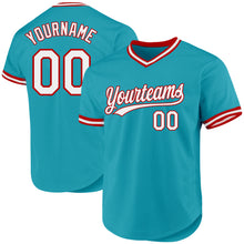 Charger l'image dans la galerie, Custom Teal White-Red Authentic Throwback Baseball Jersey