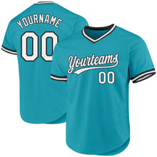 Charger l'image dans la galerie, Custom Teal White-Black Authentic Throwback Baseball Jersey