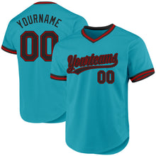 Charger l'image dans la galerie, Custom Teal Black-Red Authentic Throwback Baseball Jersey