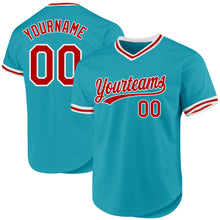 Charger l'image dans la galerie, Custom Teal Red-White Authentic Throwback Baseball Jersey