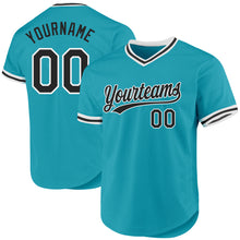 Charger l'image dans la galerie, Custom Teal Black-White Authentic Throwback Baseball Jersey