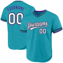 Load image into Gallery viewer, Custom Teal Black-Purple Authentic Throwback Baseball Jersey
