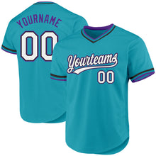 Charger l'image dans la galerie, Custom Teal Black-Purple Authentic Throwback Baseball Jersey