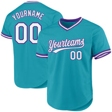 Charger l'image dans la galerie, Custom Teal White-Purple Authentic Throwback Baseball Jersey