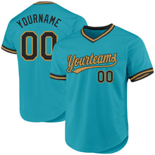 Charger l'image dans la galerie, Custom Teal Black-Old Gold Authentic Throwback Baseball Jersey