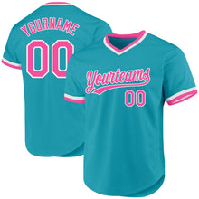 Charger l'image dans la galerie, Custom Teal Pink-White Authentic Throwback Baseball Jersey