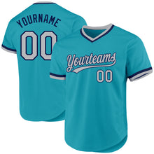 Charger l'image dans la galerie, Custom Teal Gray-Navy Authentic Throwback Baseball Jersey