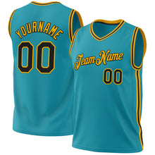 Загрузить изображение в средство просмотра галереи, Custom Teal Black-Gold Authentic Throwback Basketball Jersey