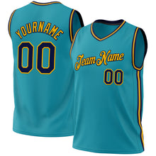 Laden Sie das Bild in den Galerie-Viewer, Custom Teal Navy-Gold Authentic Throwback Basketball Jersey