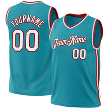 Загрузить изображение в средство просмотра галереи, Custom Teal White-Red Authentic Throwback Basketball Jersey